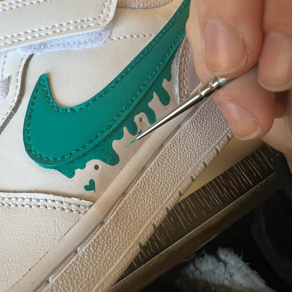 Kids Nike Court Vision Low paint drip custom painted shoes in turquoise - Picture 2 of 2